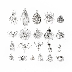 Pendente in lega stile tibetano, ciondoli di forme miste a tema halloween, argento antico, 17~42x8.5~20x2~4mm, Foro: 1.2~2.5 mm, 50 pc / set