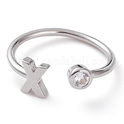 Латунные кольца из манжеты с прозрачным цирконием, открытые кольца, долговечный, Реальная платина, letter.x, размер США 6, внутренний диаметр: 17 мм
