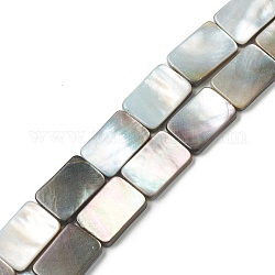 Natural Black Lip Shell Beads Strands, Rectangle, Black, 15x10x3mm, Hole: 0.9mm, about 27pcs/strand, 16.14 inch(41cm)