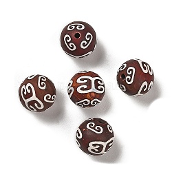 Perles de style tibétain, Perles d'agate naturelles, teints et chauffée, ronde, brun, motif de nuage de bon augure, 14mm, Trou: 1.6mm