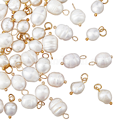 HOBBIESAY 40Pcs 2 Styles Natural Cultured Freshwater Pearl Pendants, with Metal Loops, Rice Charm, Golden, 13.5~17x7~9x5~9mm, Hole: 3~3.6mm, 20pcs/style