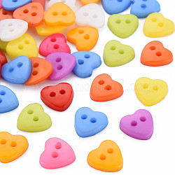 Boutons de résine 2-hole, cœur, couleur mixte, 12x12.5x3mm, Trou: 2mm