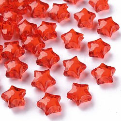 Abalorios de acrílico transparentes, talón en grano, facetados, estrella, rojo, 14x15x8.5mm, agujero: 2 mm, aproximamente 518 unidades / 500 g