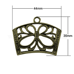 DIY Scarf Pendant Tibetan Style Hanger Links, Large Bail Beads, Hollow Tube Carved Butterfly, Lead Free & Nickel Free, Antique Bronze, 35x44x18mm, Hole: 4mm & 21x16mm
