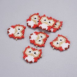 Handmade Japanese Seed Beads Links, with Japan Import Thread, Loom Pattern, Owl, Red, 18~18.5x21x2mm, Hole: 0.6mm