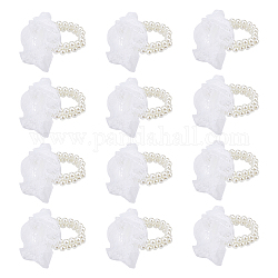Pulseras elásticas de perlas de imitación de plástico, con bordes de encaje, para dama de honor, nupcial, joyería de fiesta, con bolsas de organza, color mezclado, 1-5/8 pulgada (4.3 cm), grano: 8 mm, 12 PC / sistema