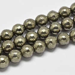 Natürliche Pyrit runde Perlen Stränge, facettiert (128 Facetten), Klasse A, 10 mm, Bohrung: 1 mm, ca. 40 Stk. / Strang, 16 Zoll