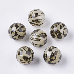 Perline acrilico, imitanti la pelle di leopardo, tondo, cioccolato, 20mm, foro: 3mm.