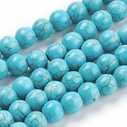 Filo di perline turchesi sintetici, tondo, turchese, 8mm, Foro: 1 mm, circa su 50 pc / strand