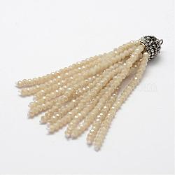 Pendenti in polipropilene perle di vetro, con accessori rhinestone in ottone, vecchio pizzo, 76x10.8mm, Foro: 2.5 mm
