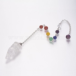 Natural Quartz Crystal Chakra Pointed Dowsing Pendulums, with Brass Cross Chains, Bullet, Platinum, 36x14mm, Hole: 2mm, about: 11 inch(27.2cm)