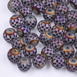 Perline di vetro palccato, perline a quadri, smerigliato, rotondo con motivo scozzese, indaco, 8~8.5mm, Foro: 1.5 mm