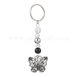 Alloy Pendant Keychain, with Iron Split Key Rings and Acrylic Beads, Butterfly, 7.9cm