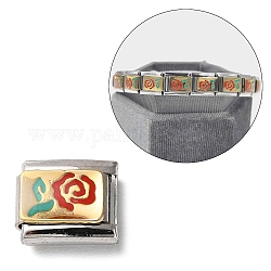 Breloques connecteur émail rectangle 304 en acier inoxydable, Accessoires de bracelet de module faits à la main, bricolage, couleur inoxydable, fleur, 9x10x4~6mm