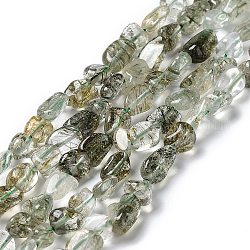 Natürlichen grünen Rutilquarz Perlen Stränge, Nuggets, 7~14x4~9x4~7 mm, Bohrung: 1 mm, ca. 40~50 Stk. / Strang, 15.16~15.55 Zoll (38.5~39.5 cm)