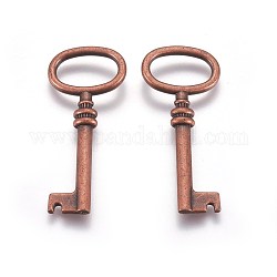 Tibetan Style Alloy Pendants, Cadmium Free & Nickel Free & Lead Free, Key, Red Copper, 41x17x4.5mm
