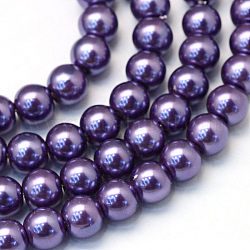 Baking Painted Pearlized Glass Pearl Round Bead Strands, Indigo, 6~7mm, Hole: 1mm, about 145pcs/strand, 31.4 inch