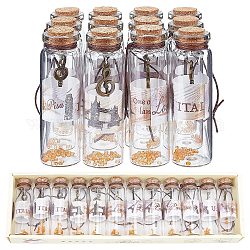 Прозрачное стекло желая бутылка кулон украшение, с пластиковыми бусинами и подвесками внутри, пробка, прозрачные, 120 мм, 12 шт / комплект