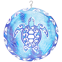 Windspiele aus Edelstahl, flach rund mit Schildkröte, Blau, 30 cm