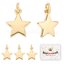 Beebeecraft 20Pcs Brass Pendants, Long-Lasting Plated, Star, Real 18K Gold Plated, 11.5x10x1.5mm, Jump Ring: 5x0.7mm, Inner Diameter: 1/8 inch(3.5mm)