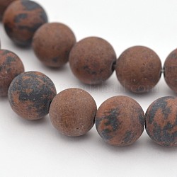 Натурального красного дерева обсидиана бисер нитей, матовые, круглые, 14 мм, отверстие : 1.2 мм, около 32 шт / нитка, 15.3 дюйм