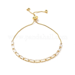Adjustable Rack Plating Brass Cubic Zirconia Chain Bracelets, Slider Bracelet for Women, Lead Free & Cadmium Free, Long-Lasting Plated, Real 18K Gold Plated, 11 inch(28cm)