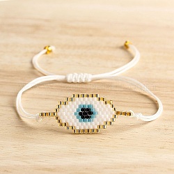 Glass Seeds Evil Eye Link Bracelet, Bohemian Braided Adjustable Bracelet, Gold, 11 inch(28cm)