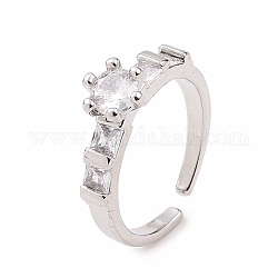 Открытое кольцо-манжета с прозрачным кубическим цирконием и бриллиантом, украшения из латуни для женщин, платина, внутренний диаметр: 16 мм
