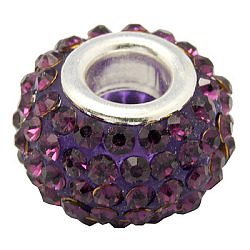 Resin Rhinestone Beads, with Silver Color Brass Double Cores, Grade A, Rondelle, Tanzanite, 10x7mm, Hole: 2.5mm