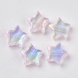 Прозрачные пластиковые бусины, с покрытием AB цвета, звезда, розовые, 11x11x4 мм, отверстие : 1.6 мм