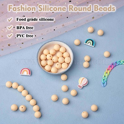 Wholesale 100Pcs Silicone Beads Round Rubber Bead 15MM Loose Spacer Beads  for DIY Supplies Jewelry Keychain Making 