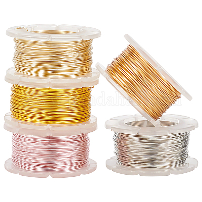 Wholesale PandaHall Elite 5 Rolls 5 Colors Round Copper Craft Wire 