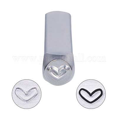 Iron Metal Stamps, Cuboid, Heart Pattern, Platinum, 64.5x10x10mm