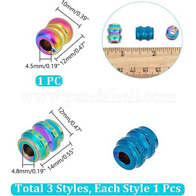 NBEADS 3 Perline Distanziali A Colonna Scanalata In Lega Titanio - 14x10 Mm, Foro 5.8 Mm, Per Bracciali E Paracord