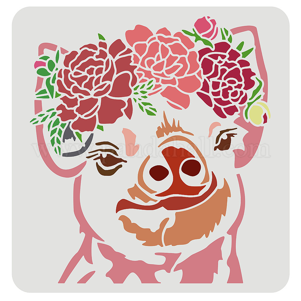 Wholesale FINGERINSPIRE Pig and Flower Stencil 30x30cm Reusable Pig ...