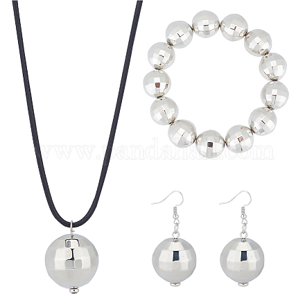 Anattasoul alliage boule disco bracelet extensible perlé et boucles d'oreilles et collier pendentif SJEW-AN0001-08-1