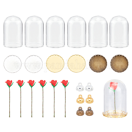 CHGCRAFT 24Pcs Glass Dome with Brass Base Immortal Rose Vial Pendant with Cap Base Tube Glass Globe Bottle with Artificial Flower for DIY Bracelet Keychain Crafting Jewelry Making DIY-CA0004-18-1