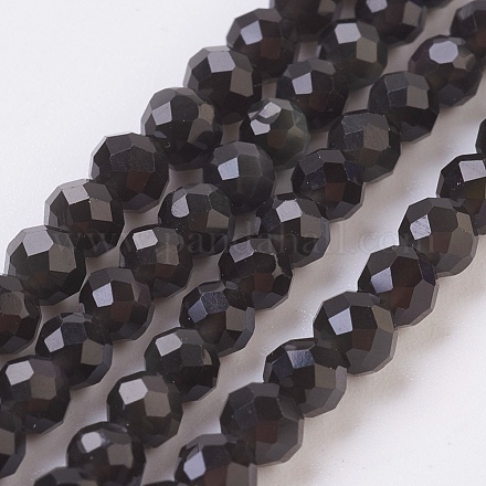 Hebra de cuentas de obsidiana natural G-F568-063-4mm-1