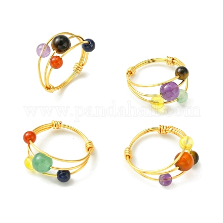 Set di anelli per dito con perline intrecciate con pietre preziose naturali miste da 4 stili RJEW-TA00083-1