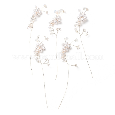 ガラスシードビーズ  オパライト金色の真鍮線に包まれた枝  abs模造真珠の花飾り  DIYワイヤーツリー彫刻用  ビーズの盆栽  135~150x30~35x8~9mm GLAA-K060-05G-05-1
