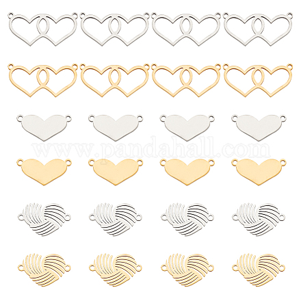 DICOSMETIC 24Pcs 3 Styles 2 Colors Heart Charms Stainless Steel Couple Love Pendant Gold Plated and Platinum Plated Connector Charms Valentines Day Gifts for Jewellery Making Decor STAS-DC0011-02-1