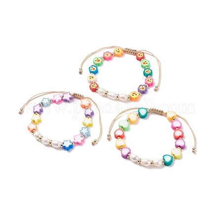 Handmade Polymer Clay & Natural Pearl Braided Bead Bracelet for Women BJEW-JB07652-1