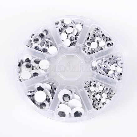 Noir et blanc tortiller plastique yeux écarquillés boutons bricolage accessoires artisanat scrapbooking jouets avec étiquette emplâtre sur le dos KY-X0007-B-1