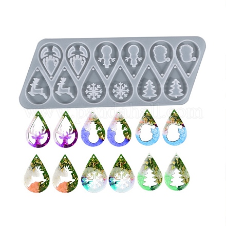 DIY Christmas Theme Teardrop Pendant Silicone Molds DIY-I102-02-1