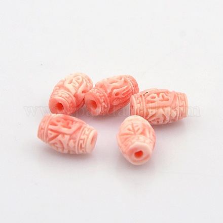 Opaque Resin Barrel Carved Word Beads RESI-E005-11-7mm-1