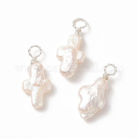 Colgantes de perlas keshi naturales envueltos en alambre de cobre PALLOY-JF01995-01-1
