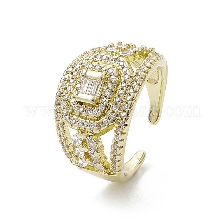 Rack Plating Brass Micro Pave Cubic Zirconia Open Cuff Rings RJEW-K257-31G-1