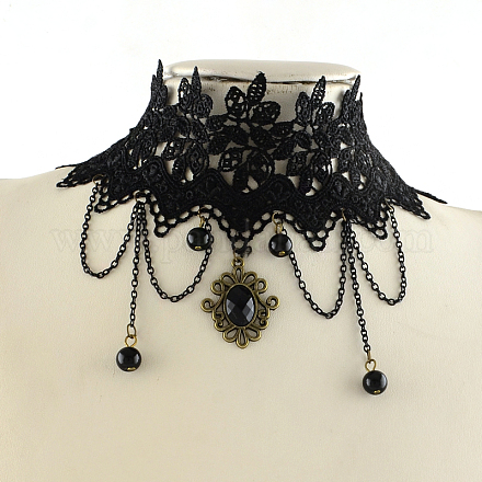 Collares gargantilla de encaje vintage de estilo gótico con cadenas de hierro X-NJEW-R227-61-1