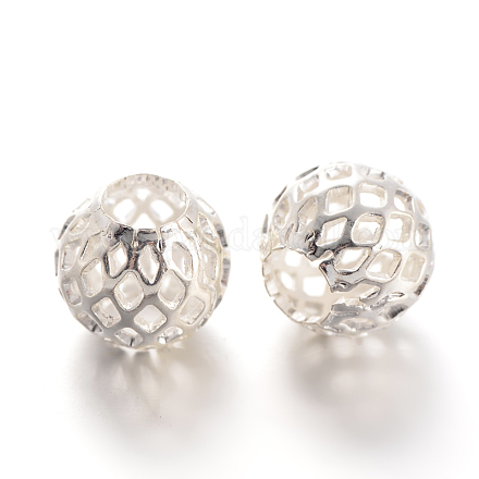 Perlas de filigrana de latón redondas huecas chapadas en estante KK-L129-12S-1