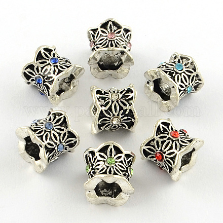 Antique Silver Plated Alloy Rhinestone Large Hole European Beads X-MPDL-R041-08-1